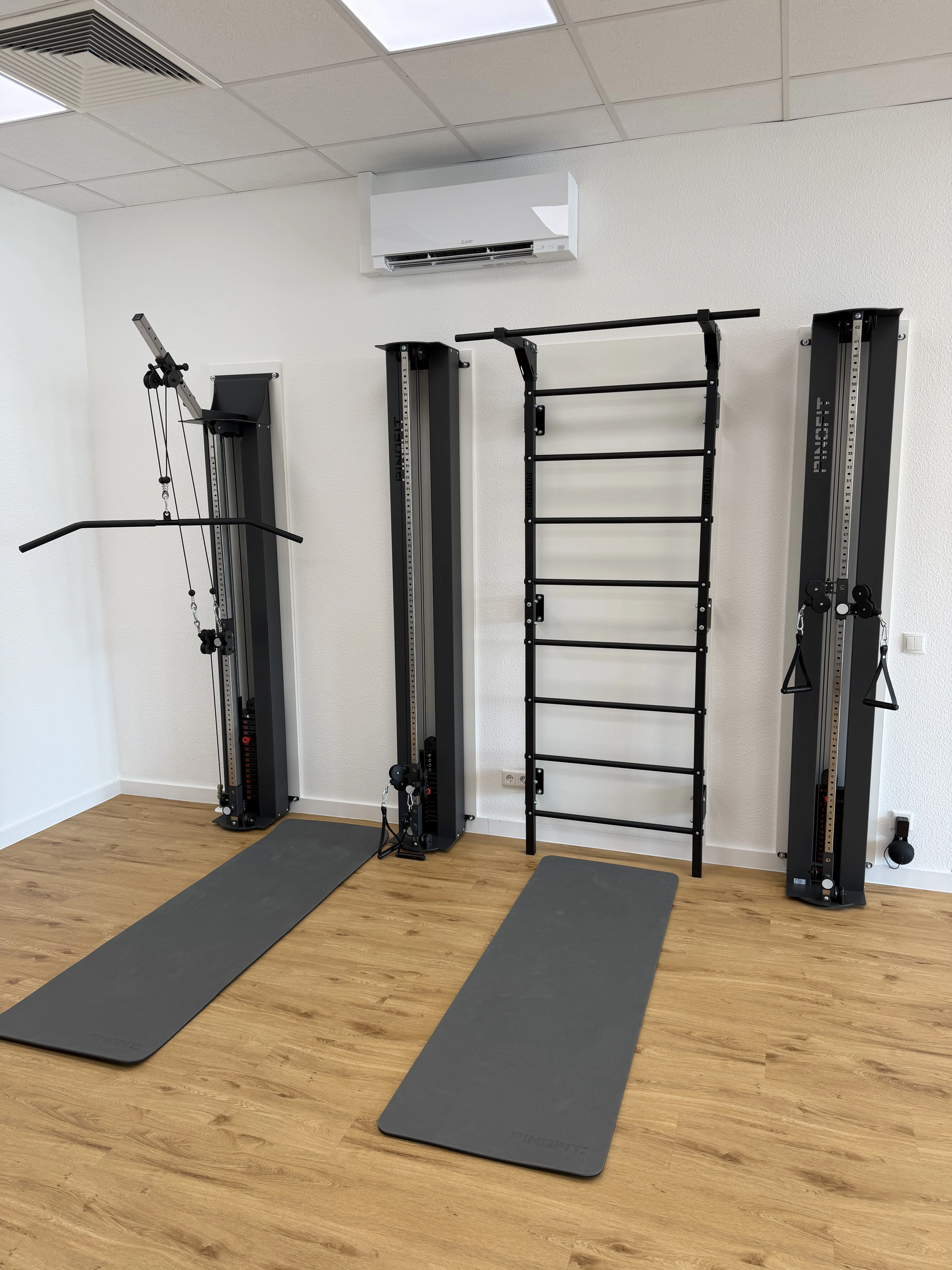 Trainingsgeräte und Sprossenwand für die Physiotherapie